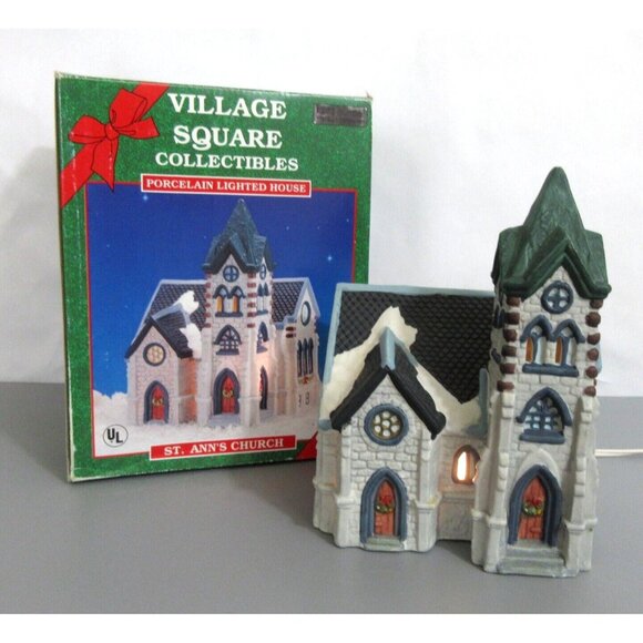 Victorian Village Collectibles St Ann's Church Porcelain Lighted Hand Painted - Picture 1 of 5